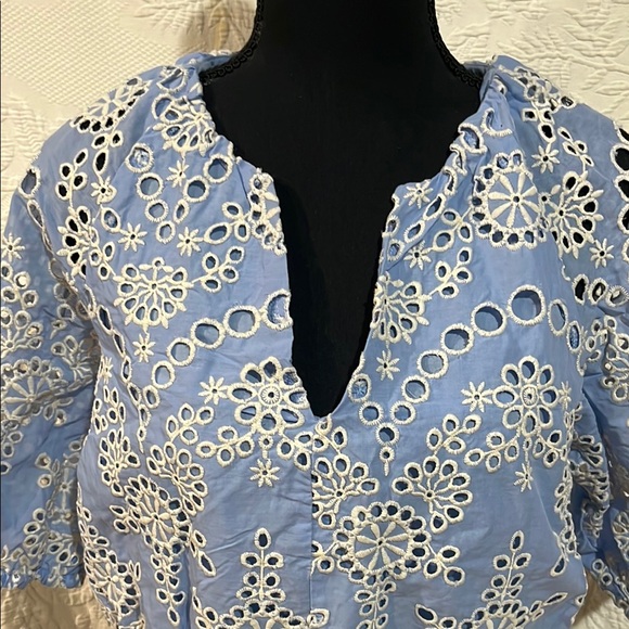 NVLT Blue and White Eyelet Women's Top, size small, NWT - Picture 2 of 14